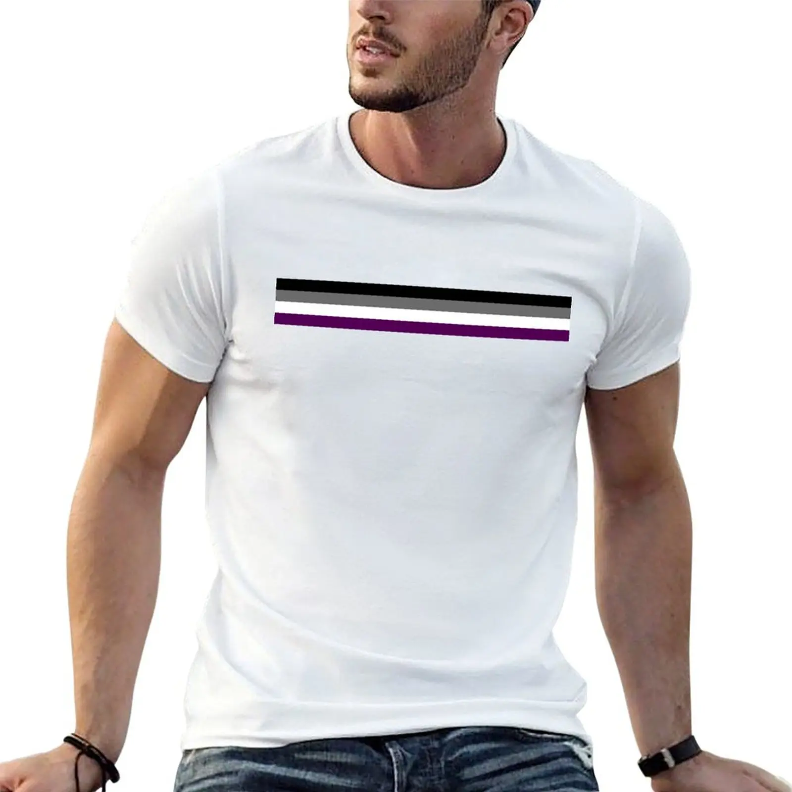 Ace Pride Flag Horizontal Stripes T-Shirt Work Wear Short Sleeve T-Shirt