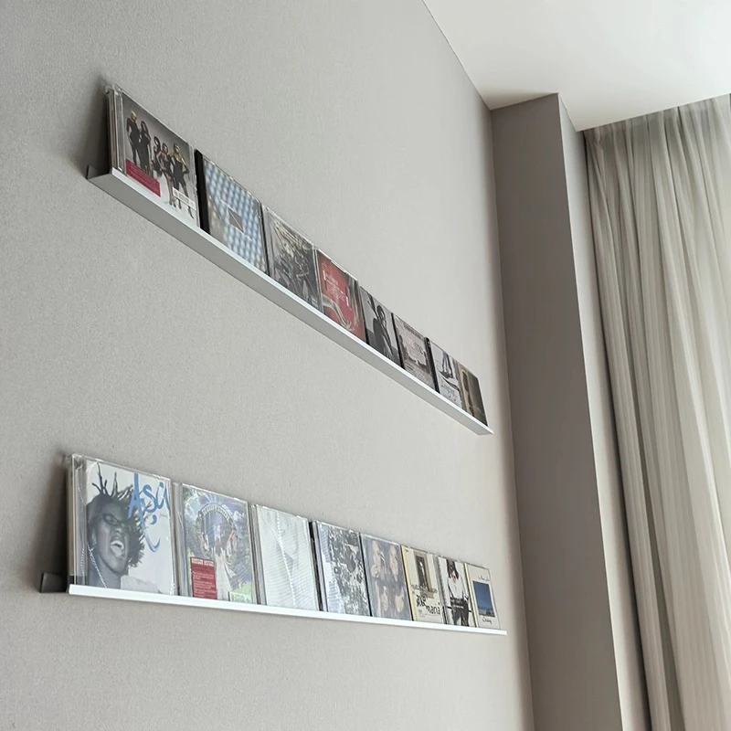Wall Mounted CD Display Shelf Music Album Storage Rack Iron Art Silver Black White Media Storage Organizer Vinyl Record Shelf