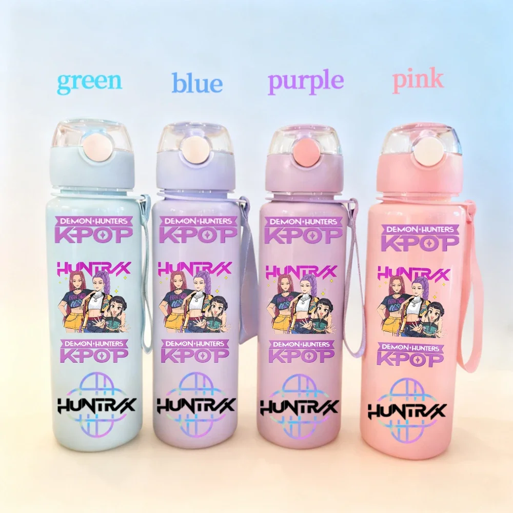 700ml K-pop Demon Hunter Plastic Water Cup High-capacity Cartoon Cute Leakproof Water Bottle With Portable Rope Kids Gift
