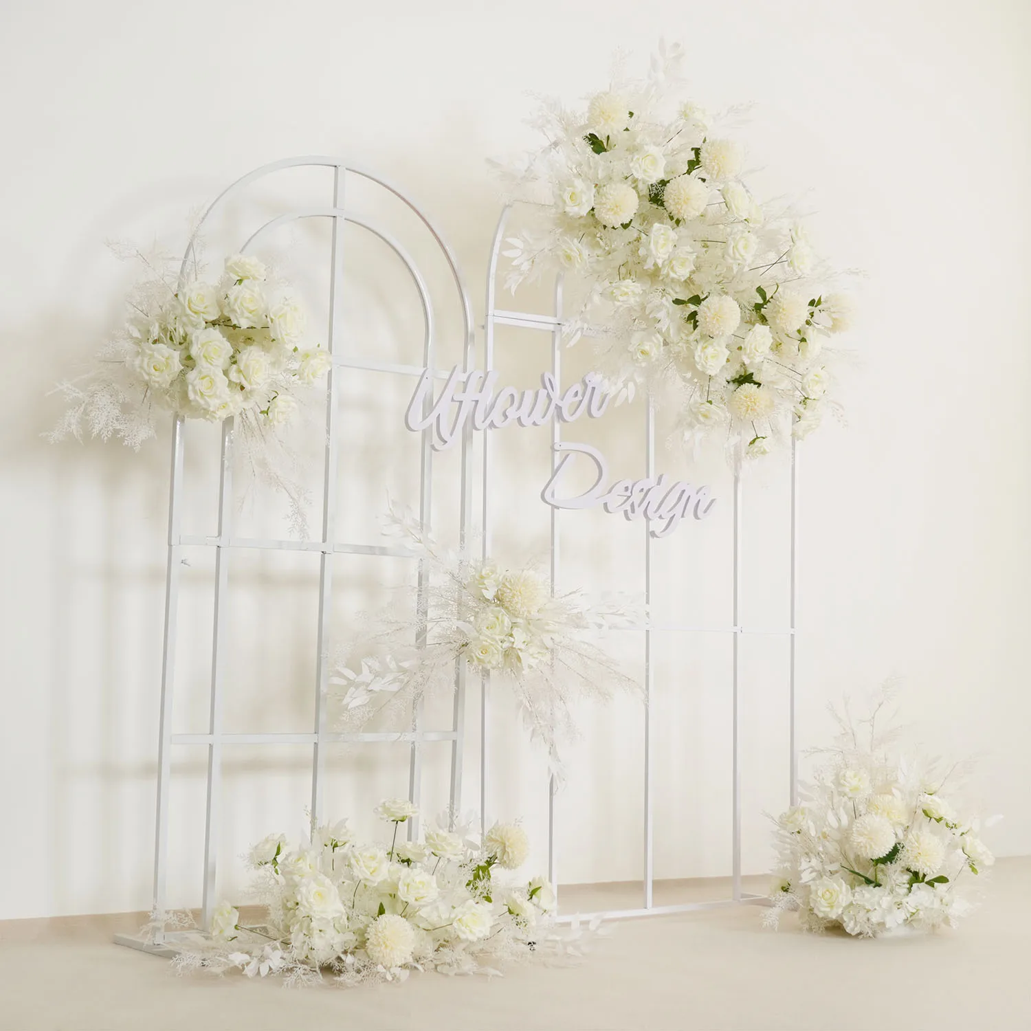 

Uflower Artificial Flower Row White Mist Grass Pompom Wedding Backdrop Arch Deco Hang Corner Floral Party Event Props