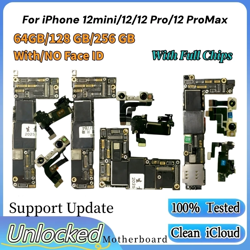 Placa Base Completamente Desbloqueada para iPhone 12 Pro Max, Placa Lógica para iPhone 12 Mini / 12 Pro Con/Sin Face ID, Placa Base con iCloud Limpio