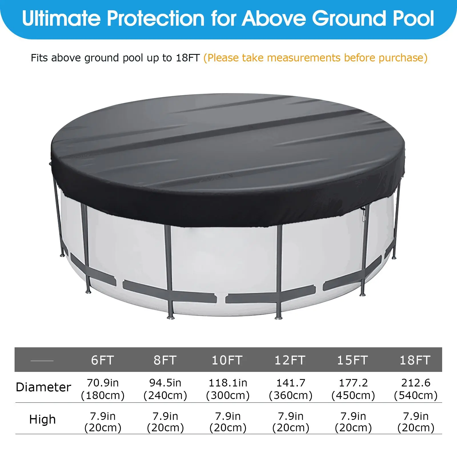 Goture Round Pool Cover Heavy Duty Strong Tear Resistant Solar Above Ground Pool Cover Fade Resistant Swimming Pool Cover