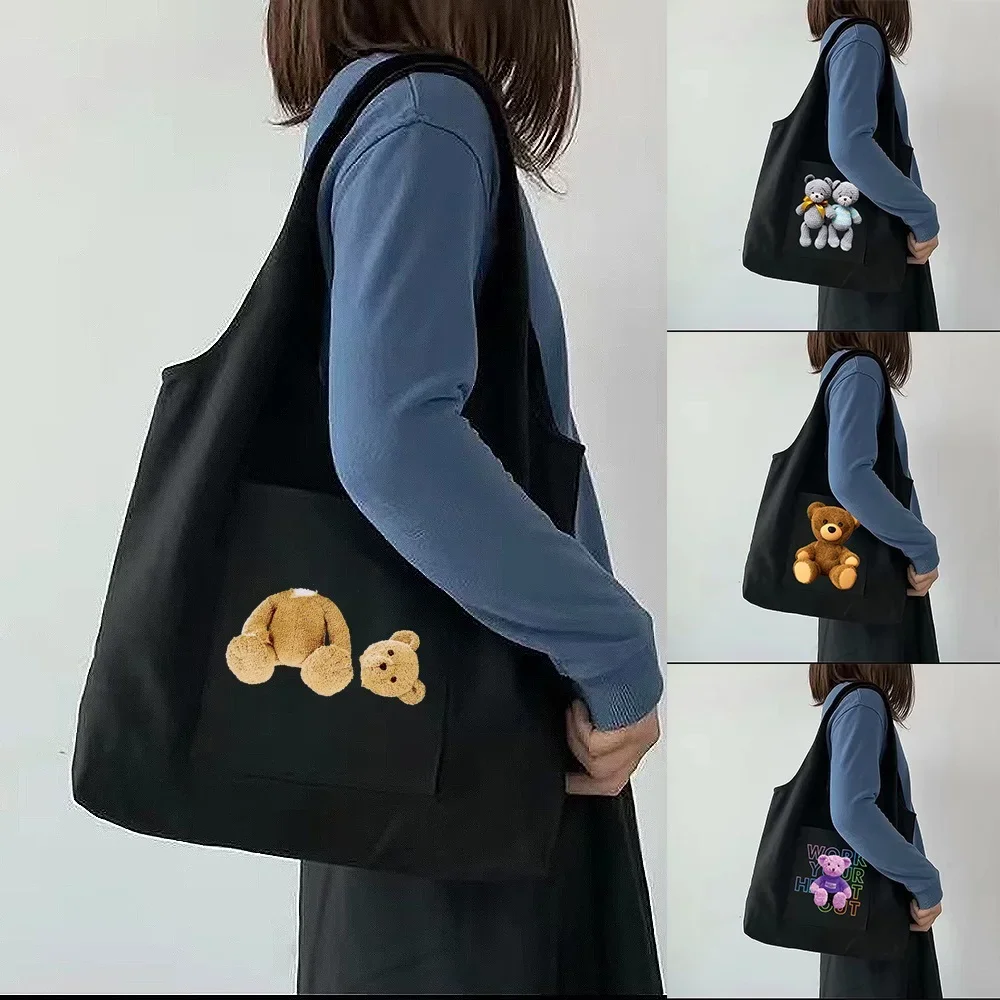 

Shopping Bag Ladies Travel Fashion Portable Messenger Shoulder Bag Bear Print Foldable Large Capacity Grocery Storage Bags