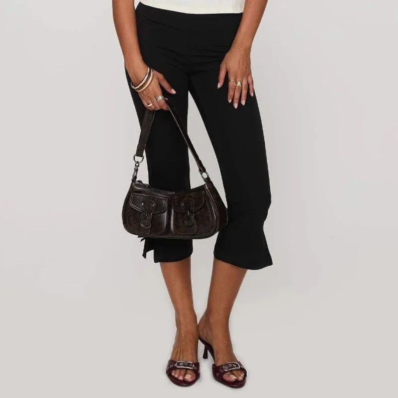

Women's Casual Bow Cropped Pants Elasticated Waist Temperament Slit Flared Pants