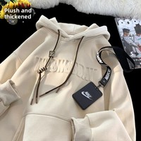 Men's Fleece Lined Hoodie Heavyweight Thickened 500g Steel Stamp Autumn Winter Style High Street Fashion Hooded Jacket