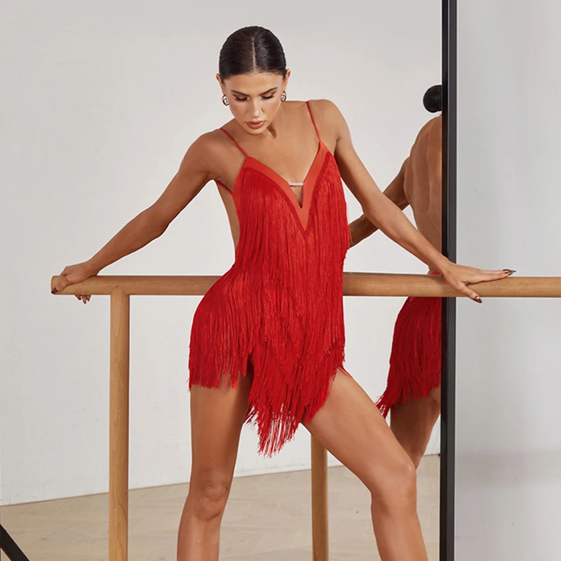 ZYM Crypto Full Fringed Dress Sexy Slip Latin Dance Dresses Skirts Women Ballroom Dance Competition Dress Practice Clothes 6214
