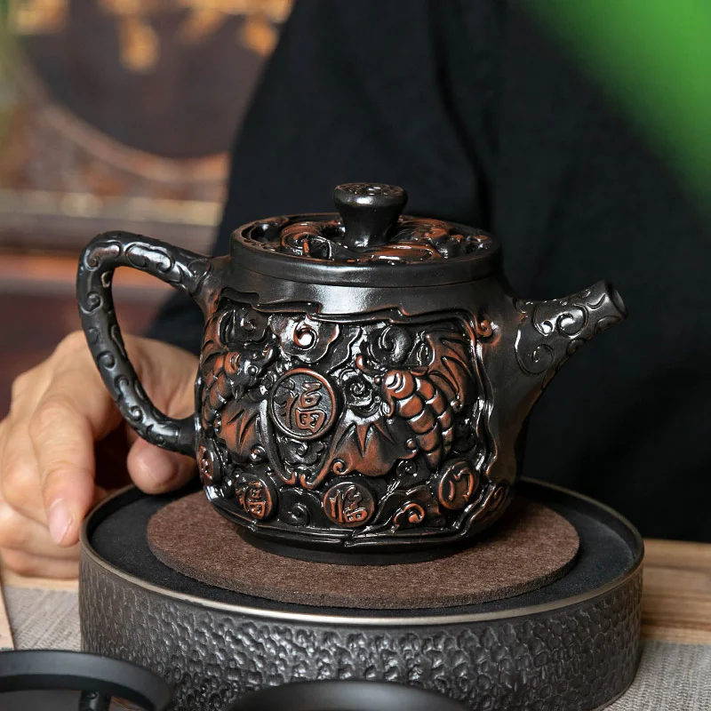 

Purple Pottery Vintage Handmad Teapot Ceramic Carve Kung Fu Teapot Single Teapot Pu'er Tea Making Tea Sets Chinese Tea Pot