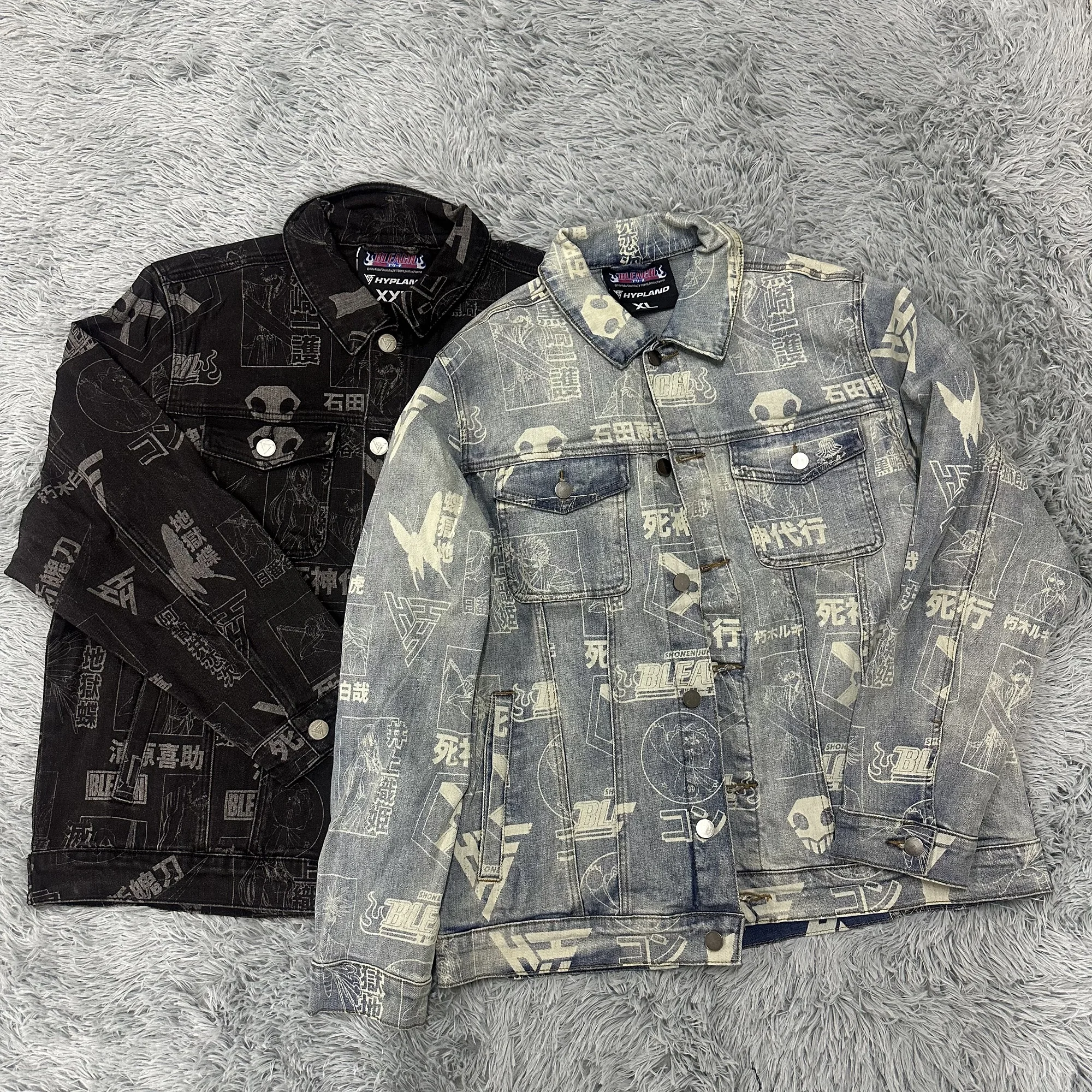 

Anime Bleach Bla Ichigo Skeleton Head American Sle Jeans Jaet Outerwear Loose Fit Long Sve Collar Youth Autumn Winter