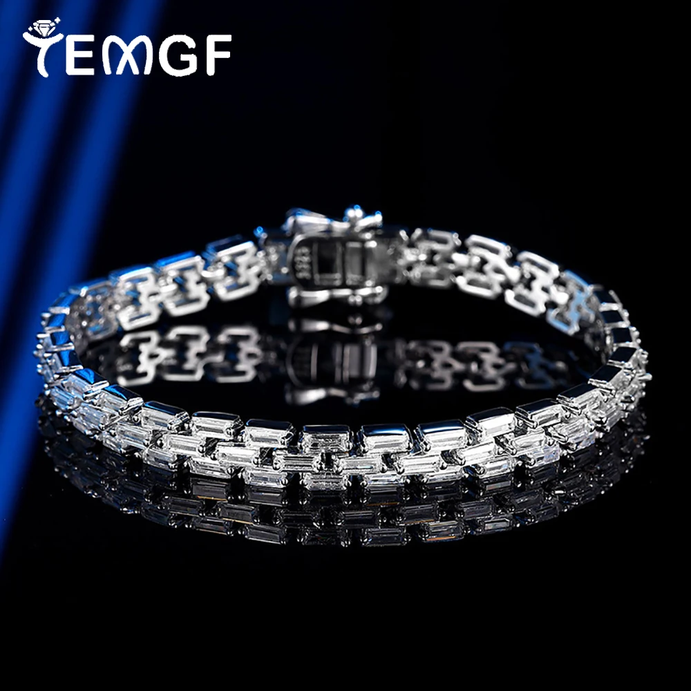 

Браслет TEMGF с полным цирконом, стерлинговое серебро S925, теннисная цепочка, ювелирные украшения для женщин и мужчин, сверкающий роскошный модный предмет для пар