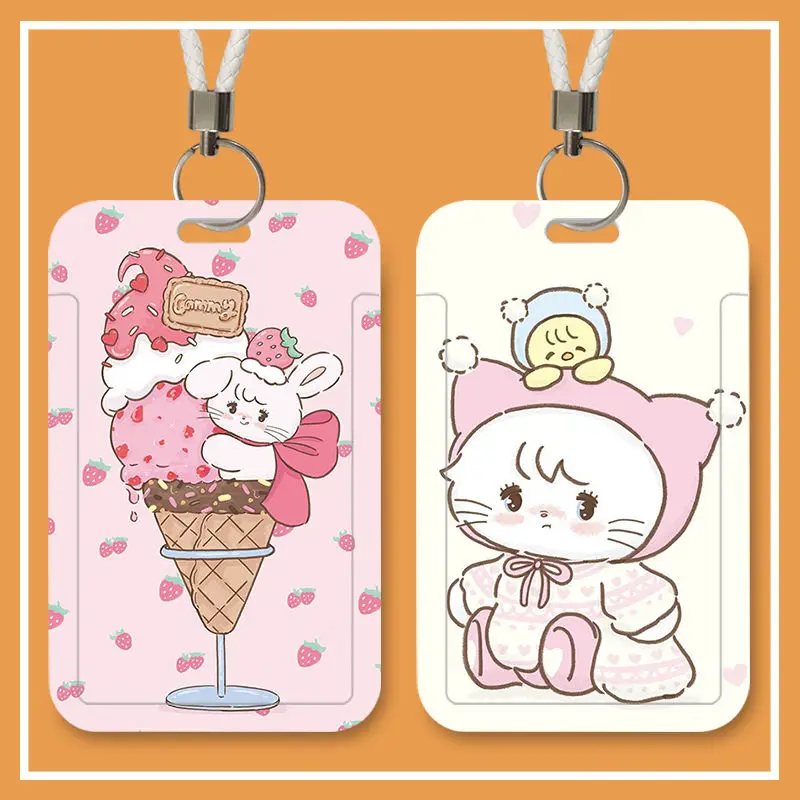 Cute Kitten Vertical High Value Card Holder Student Campus Lanyard Cards Holder Colorful Card Storage Photo Bag for Door Cardt