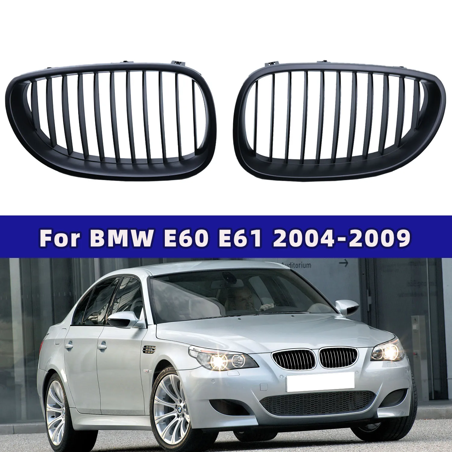 

One Pair Front Bumper Grille Kidney Grille Racing Matte Black Grill for BMW 5 Series E60 E61 M5 520I 535I 550I 2004-2009