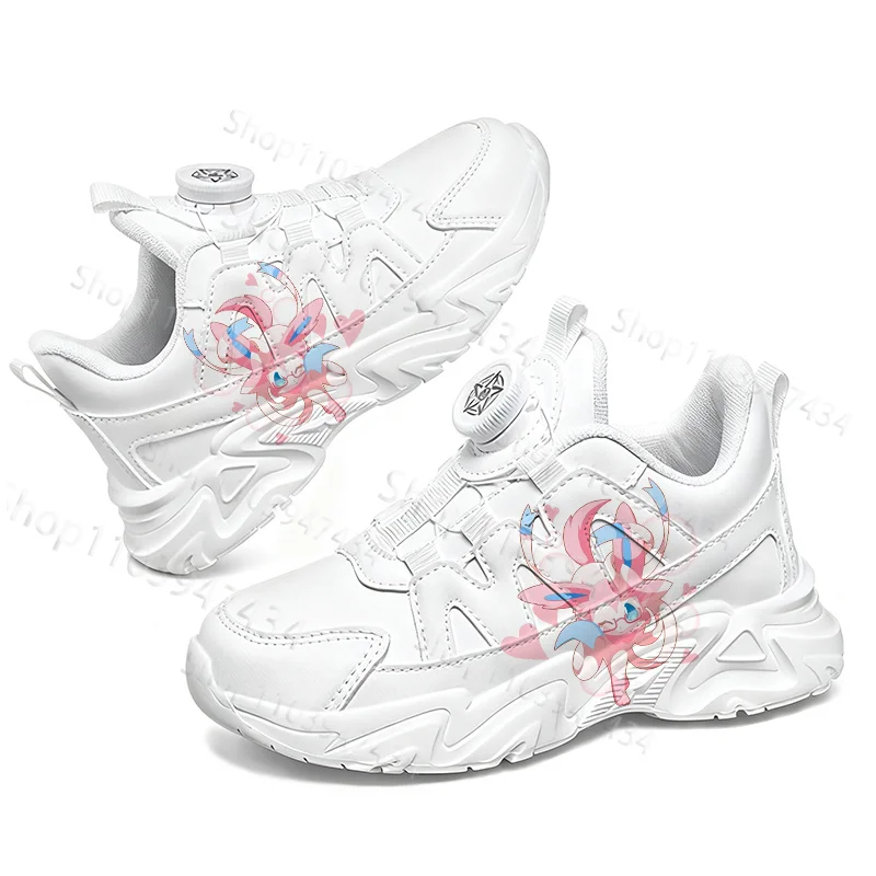 Sylveon Super Cute 3D Printing Kids Sneakers Rotating Button Design Fashion Comfortable Thick Sole Boys Girls Walking Shoes
