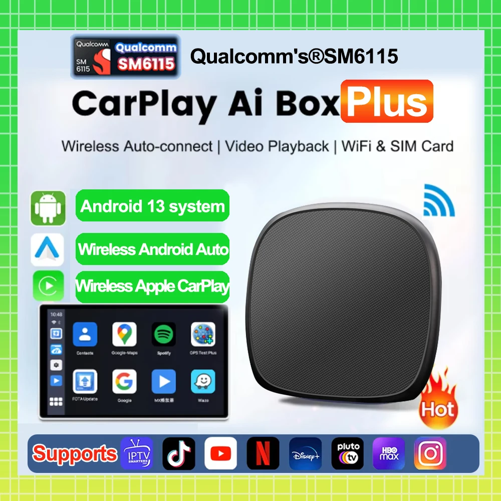 Android 13 Ai Box Wireless Carplay Android Auto CarPlay QCM 6115 WiFi 4g LTE GPS Built-in For Volvo Ford Benz VW Audi Toyota