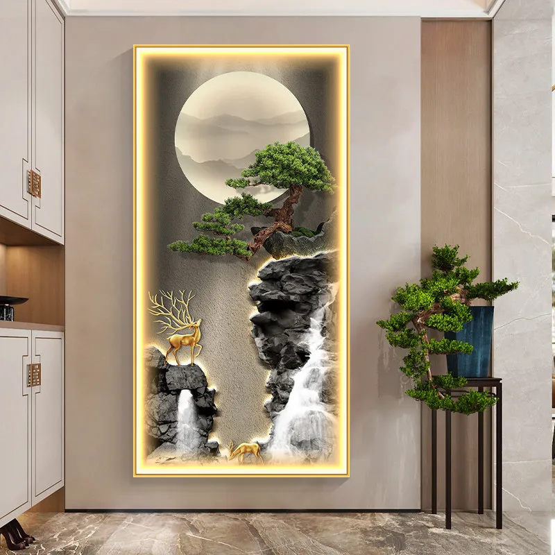 

Atmospheric corridor aisle New Chinese-style flowing water generates wealth Hanging paintings Entering the door