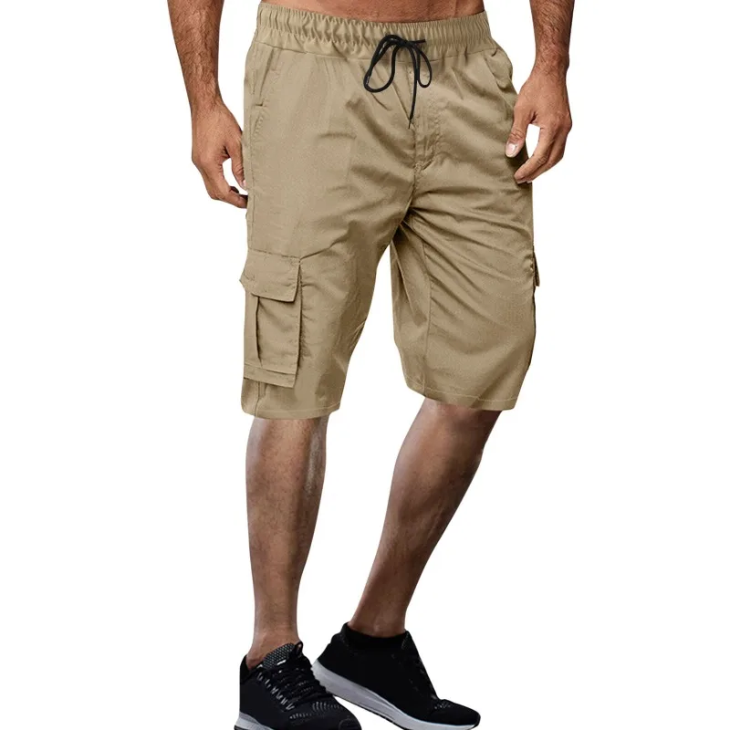 Men Drawstring Waist Multi Pockets Cargo Shorts Loose Knee Length Casual Sports Bermuda Shorts