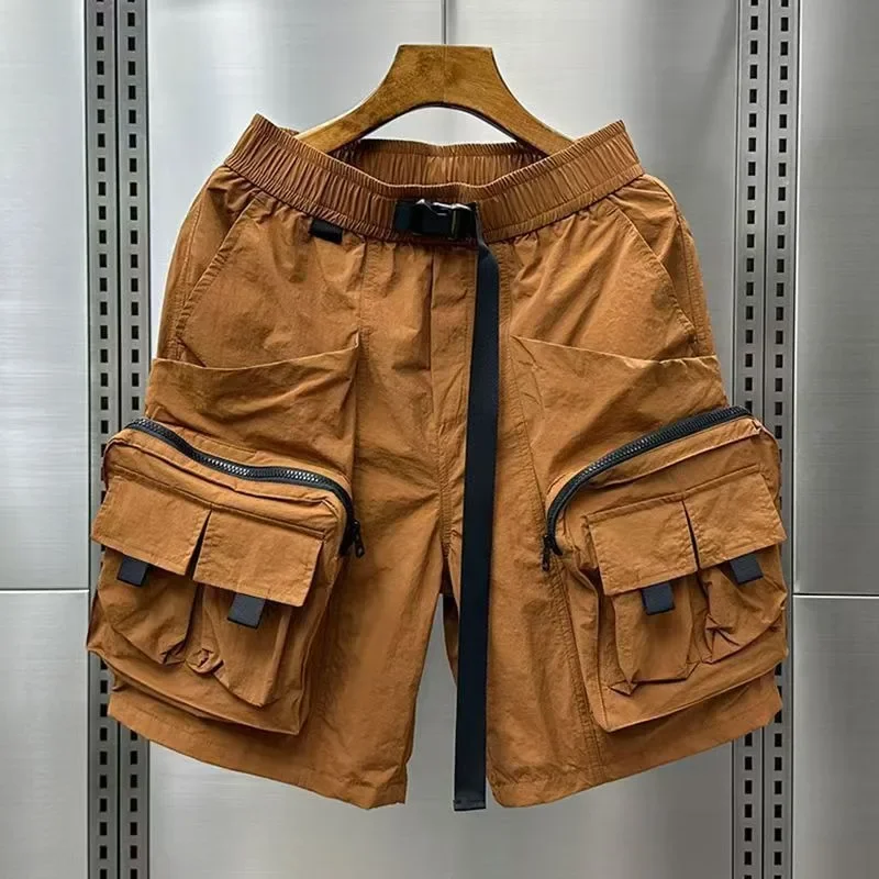 Pantaloncini cargo da uomo solidi larghi con cerniera elastico in vita pantaloni corti multitasche per uomo larghi larghi nuovi in abiti firmati Y2k