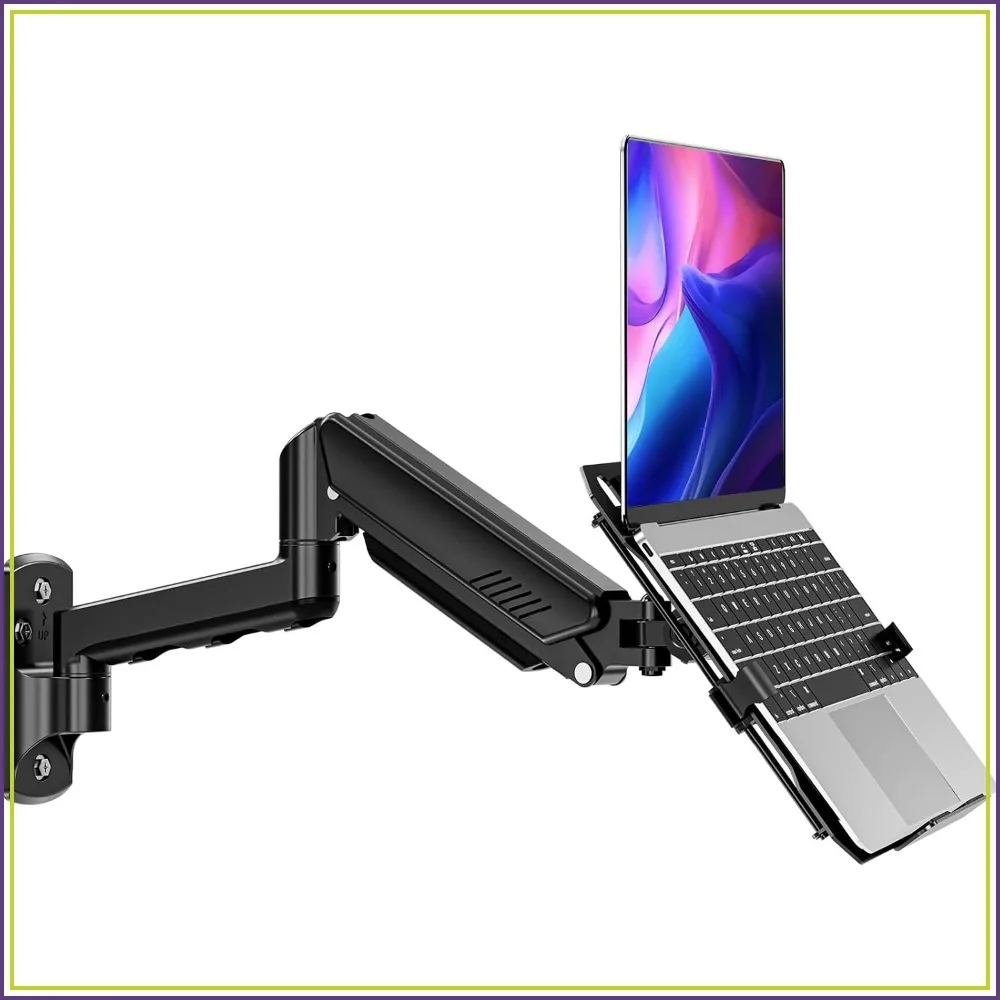Laptop Wall Mount, 2-In-1 Monitor With Vented Tray, Fits Max 17" Notebook Or 13-32" Screen, Adjustable Arm Holds 4.4-22lbs, Gas Spring Stand