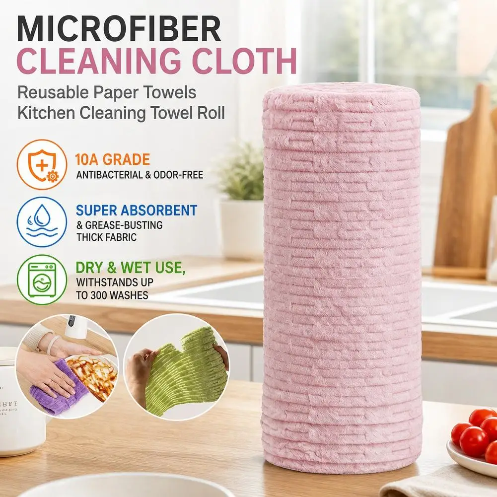 Microfiber Dishcloth Cleaning Towel Roll Washable Reusable Tear Away Kitchen Rags Absorbent Thick Dish Cloth Multi-Purpose Use