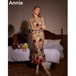 Annie Embroidered Flowers Prom Dresses Elegant Lady Evening Dresses Wedding Dress Formal Occasions Dresses Vestidos De Noche