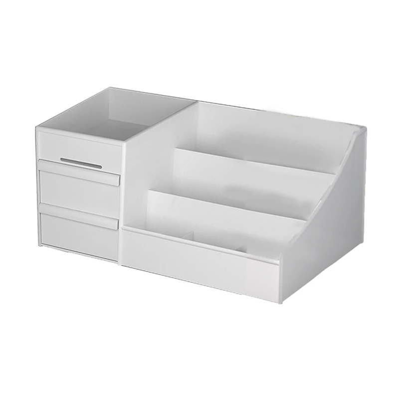 

Drawer Type Makeup Storage Box White Makeup Box Dormitory Finishing Plastic Shelf Cosmetic Skin Care Dressing Table Desktop