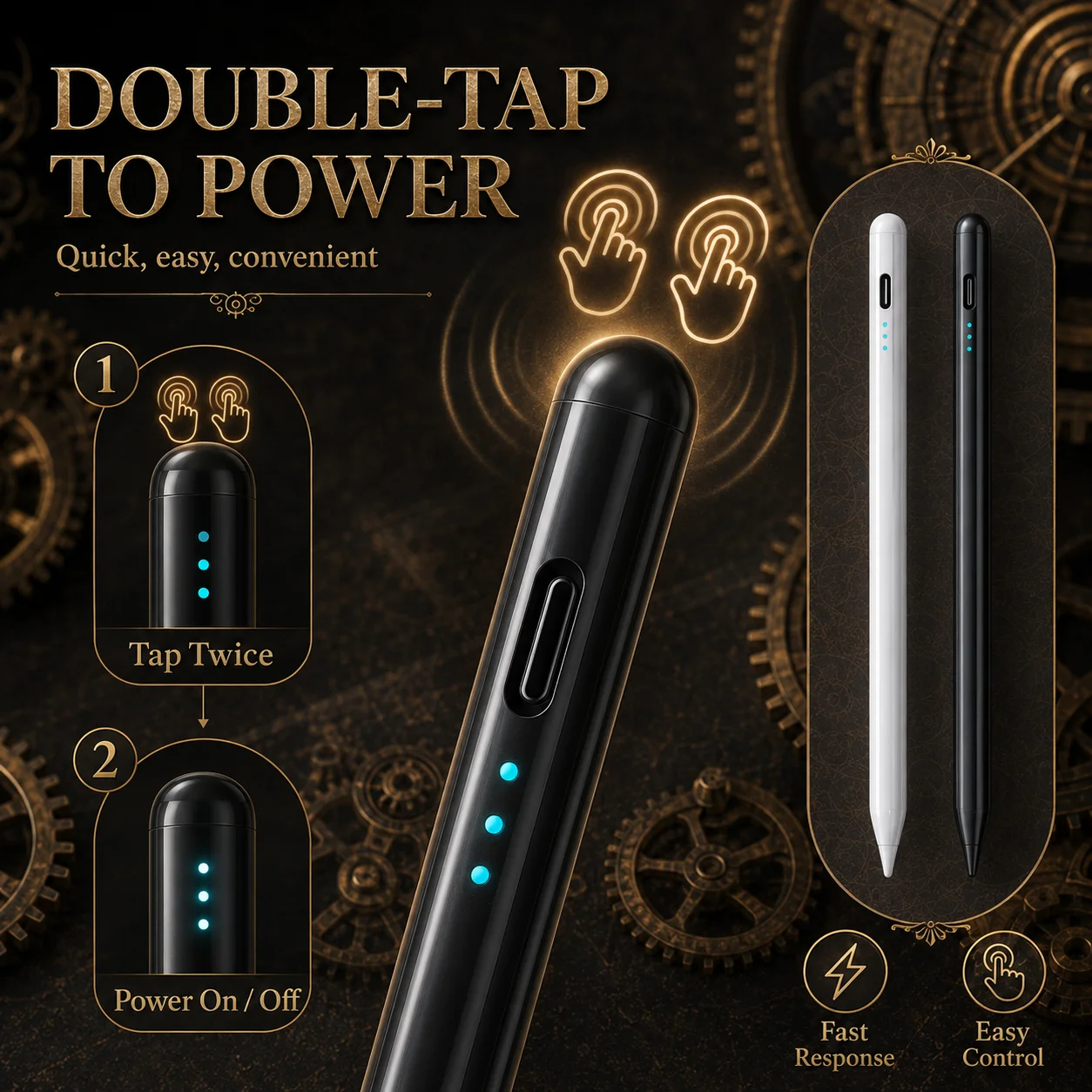 3 LED Stylus Pen for iOS Tablets, Palm Rejection Anti-Mistouch Tilt Recognition Touch Screen Pencil, Drawing Writing