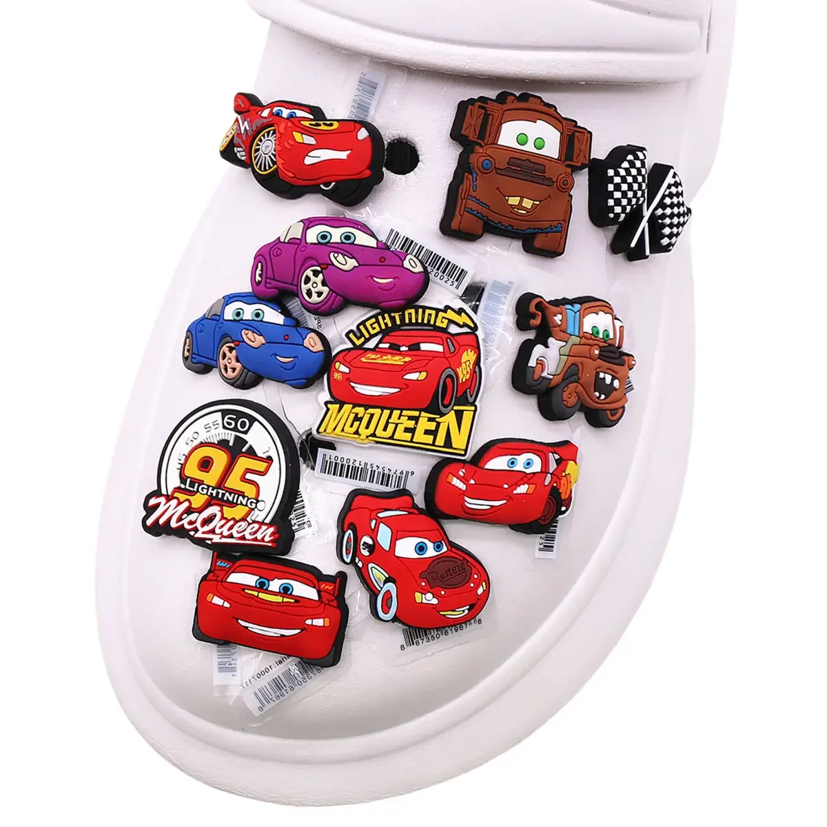 3 Pack Cartoon Movie Cars PVC Shoe Charms Larry Designer Sandal Upper Decorations Accessories Lightning McQueen Clog Pin Buckle