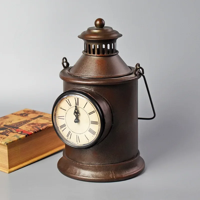 Retro nostalgic wrought iron horse lamp decorative props railway signal light creative clock ornament window photography home