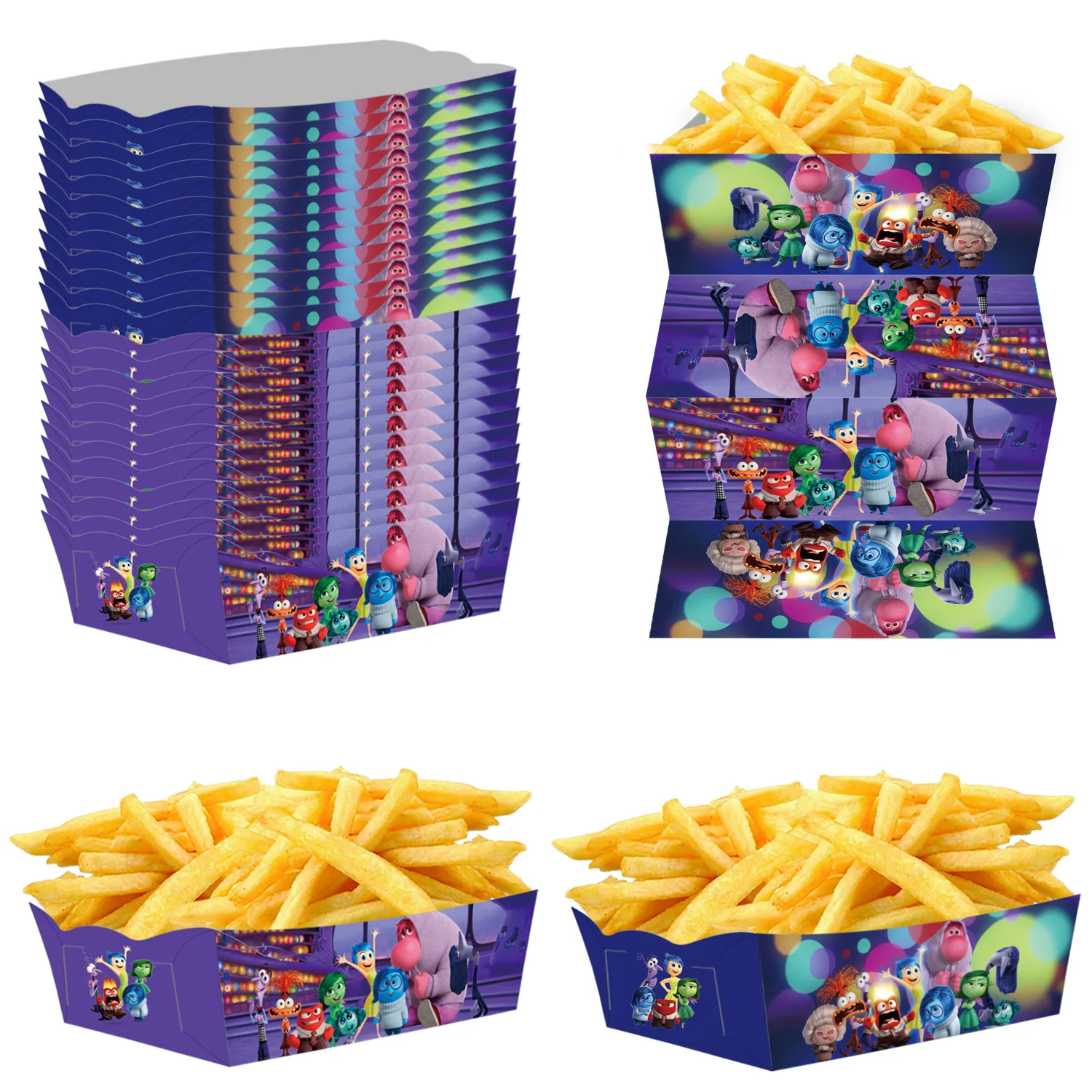 Disney 12pcs Inside Out French fries Box Food Serving Trays Candy Snack Inside Out 2 Popcorn Box Kid Birthday Party Supplie Gift