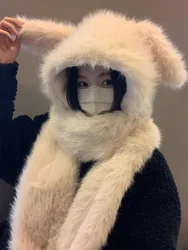 Cute Fuzzy Puppy Ears Hat, Scarf, And Gloves Three-Piece Set For Women, Warm And Stylish, Suitable For Autumn And