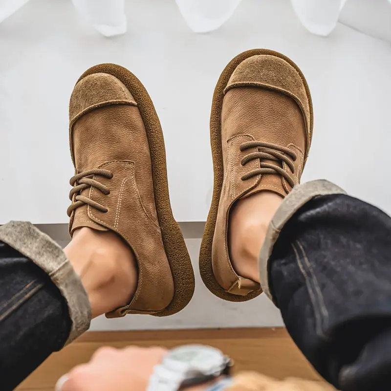 Cowhide men's shoes new cow leather men's casual cowhide shoes wide retro soft leather soft sole suede breathable shoes