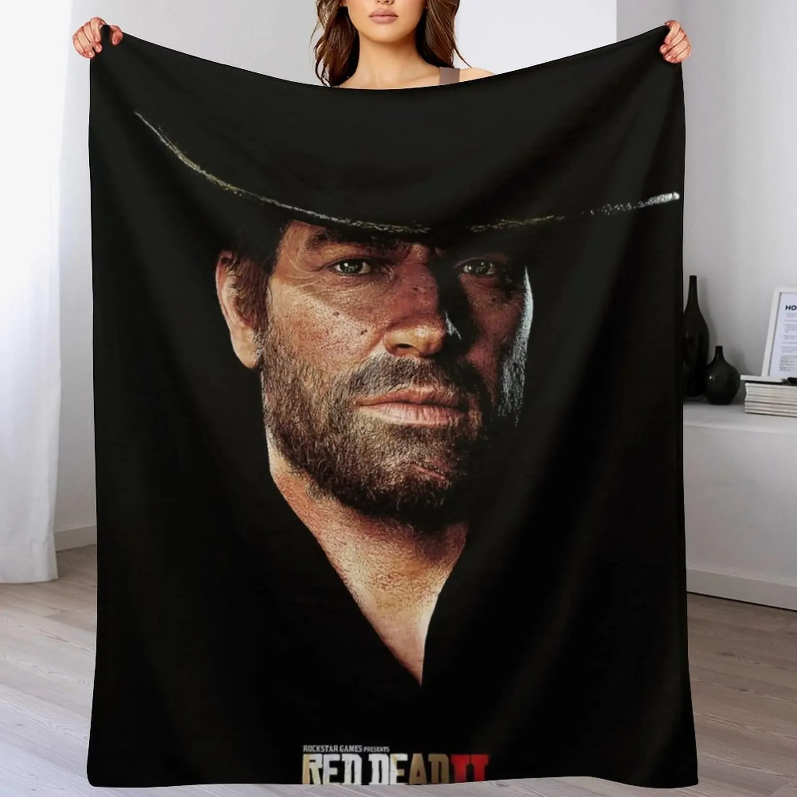 Arthur Morgan In All Black Throw Blanket Sofa Quilt Furrys cosplay anime Tourist Blankets