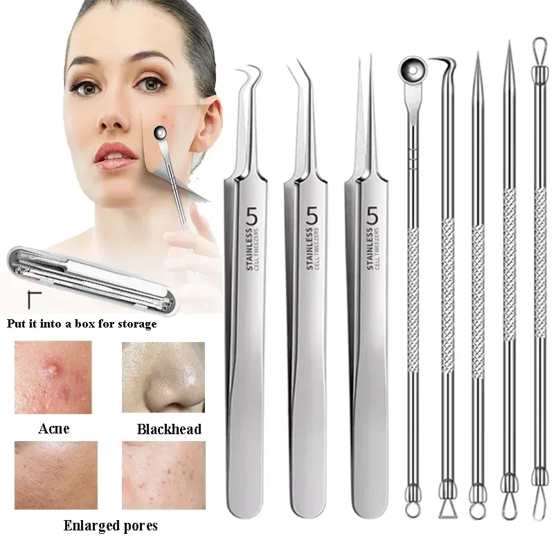 3-8 Stuks Acne Naald Verwijderen Mee-eter Comedo Extractor Gereedschap Rvs Gezichtsverzorging Tool Puistje Smet Removal gereedschap