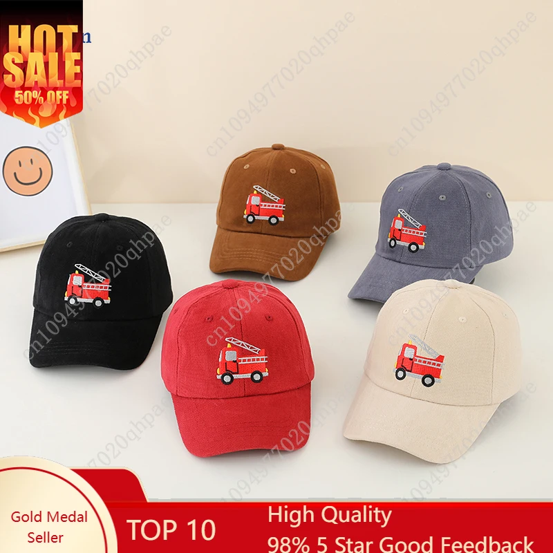 

Новые детские бейсболки 2024 года с вышивкой «Пожарная машина», летние уличные кепки для детей 2-8 лет, спортивные хлопковые шапки для малышей