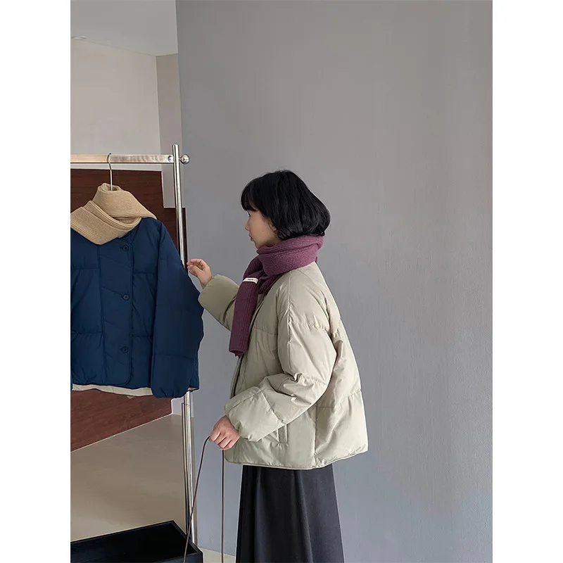 

Женская утепленная зимняя куртка Fufu90 White Du down Jaet в корейском стиле с круглым вырезом, теплая верхняя одежда для дома и улицы