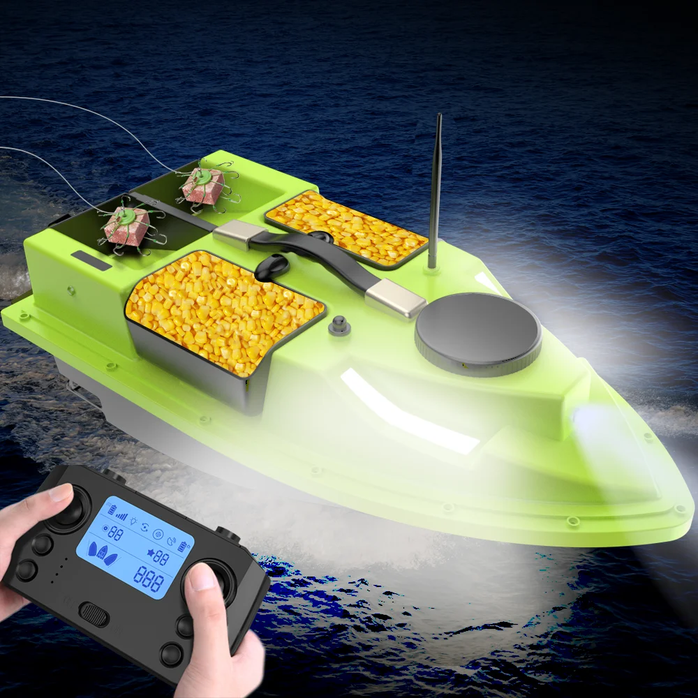 Bateau appât télécommandé LOKEEVAN D19 avec GPS, bateau de pêche de nuit télécommandé 600 m, LED, 4 cabines, charge de 2 kg, retour intelligent, protection batterie faible, bateau de pêche à double