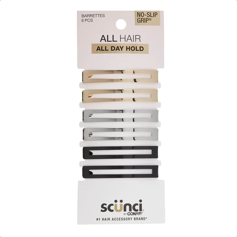 

Scunci by NoSlip Grip Stay Tight Barrettes hair barrettes for women hair accories for women hair clips Gold Black and Sier 6 Co