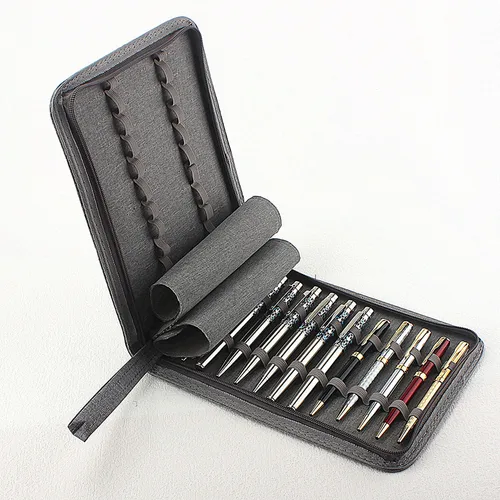 Estuche para pluma estilográfica con 48 ranuras Estuche para lápices Estuche de lona para 10/24/bolígrafos negro, azul, gris