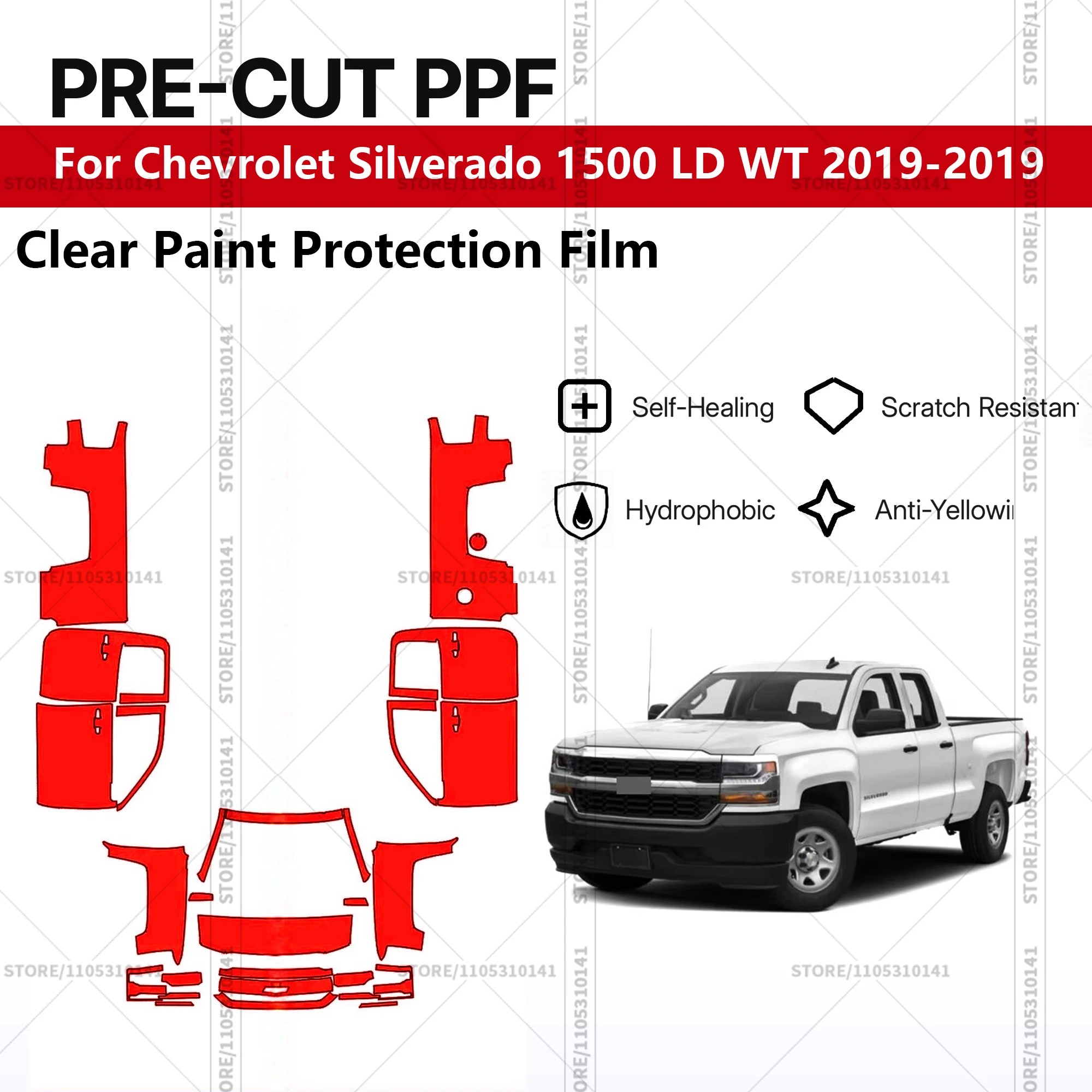 

For Chevrolet Silverado 1500 LD WT 2019-2019 Pre-Cut Paint Protection Film PPF Transparent Car Film Automotive PPF Professional