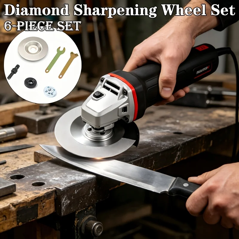 4 Inch Diamond Grinding Wheel 6Pcs Kit, Abrasive Disc with Conversion Rod Wrench for Angle Grinder Electric Drill