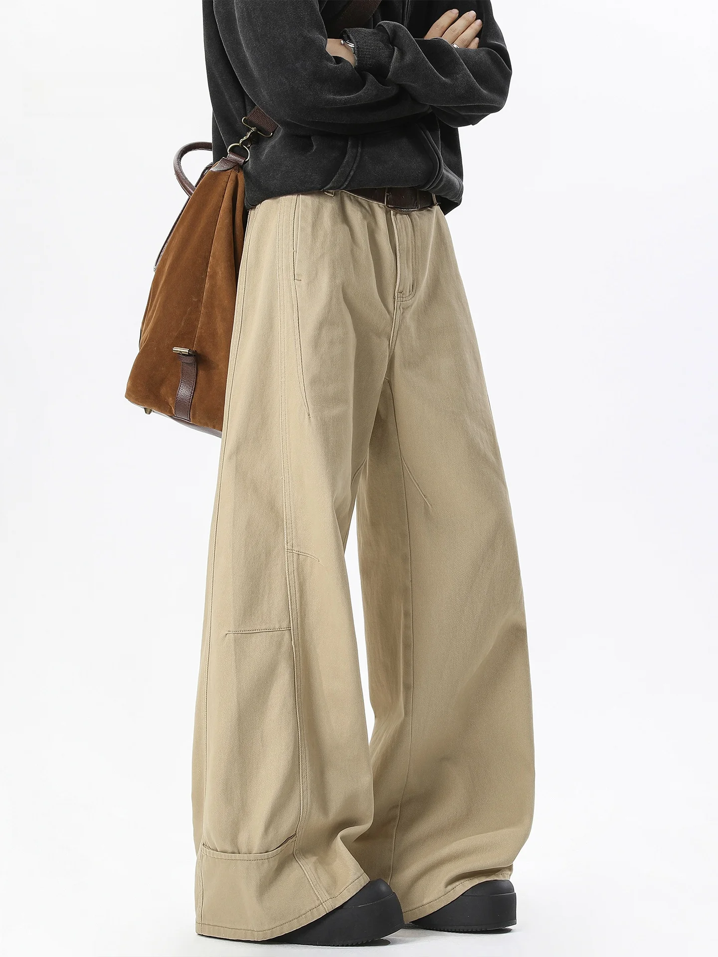 

American Retro Khaki Men's Spring Loose Pure Cotton Straight Leg Long Work Pants Casual Comfortable Breathable Straight Cut