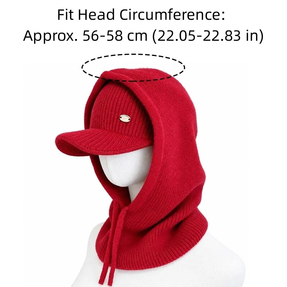 Verdickte Strick-Balaclava-Mütze, elastisch, atmungsaktiv, mit Kapuze, Nackenwärmer, geripptes Fleece, Winter-Visier-Mütze, Camping – Detail 2