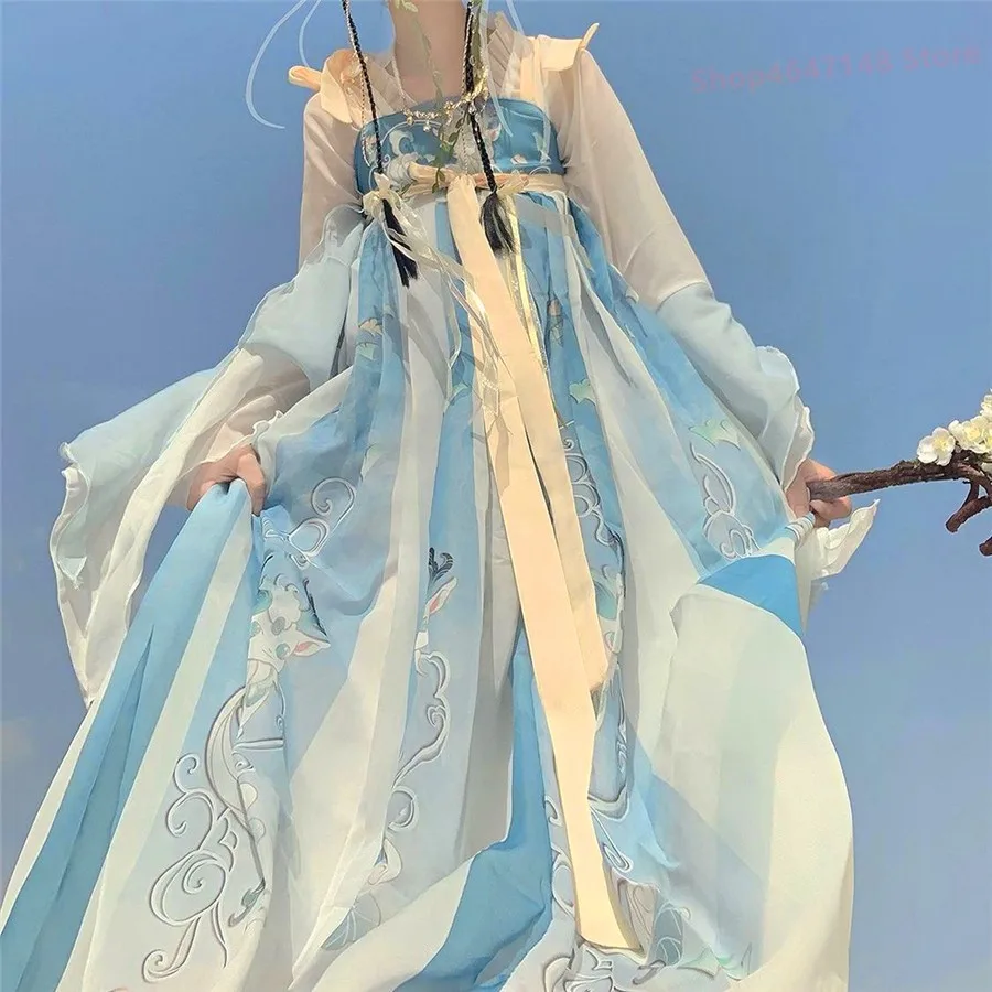 

‌Tang Dynasty Hanfu Set - Women's Ruqun Printed Pleated Skirt Han Elements Summer Outfit Chinese Costume for Daily Wear