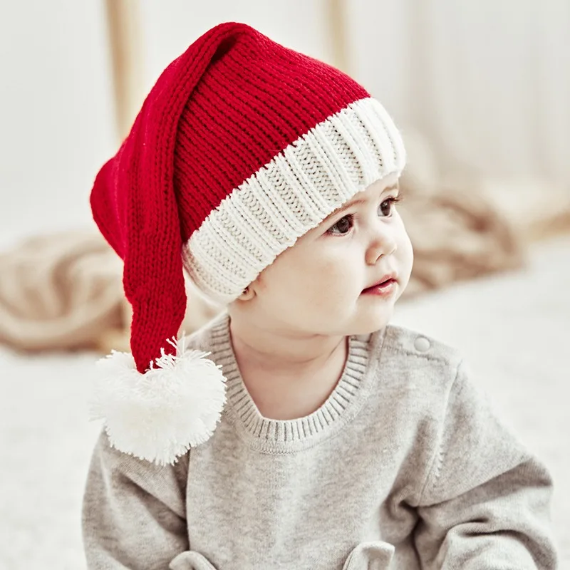 2025 Knitted Christmas Hat Cute Pompom Adult Child Soft Beanie Santa Cap New Year Party Kids Gifts Navidad Natal Noel Decoration