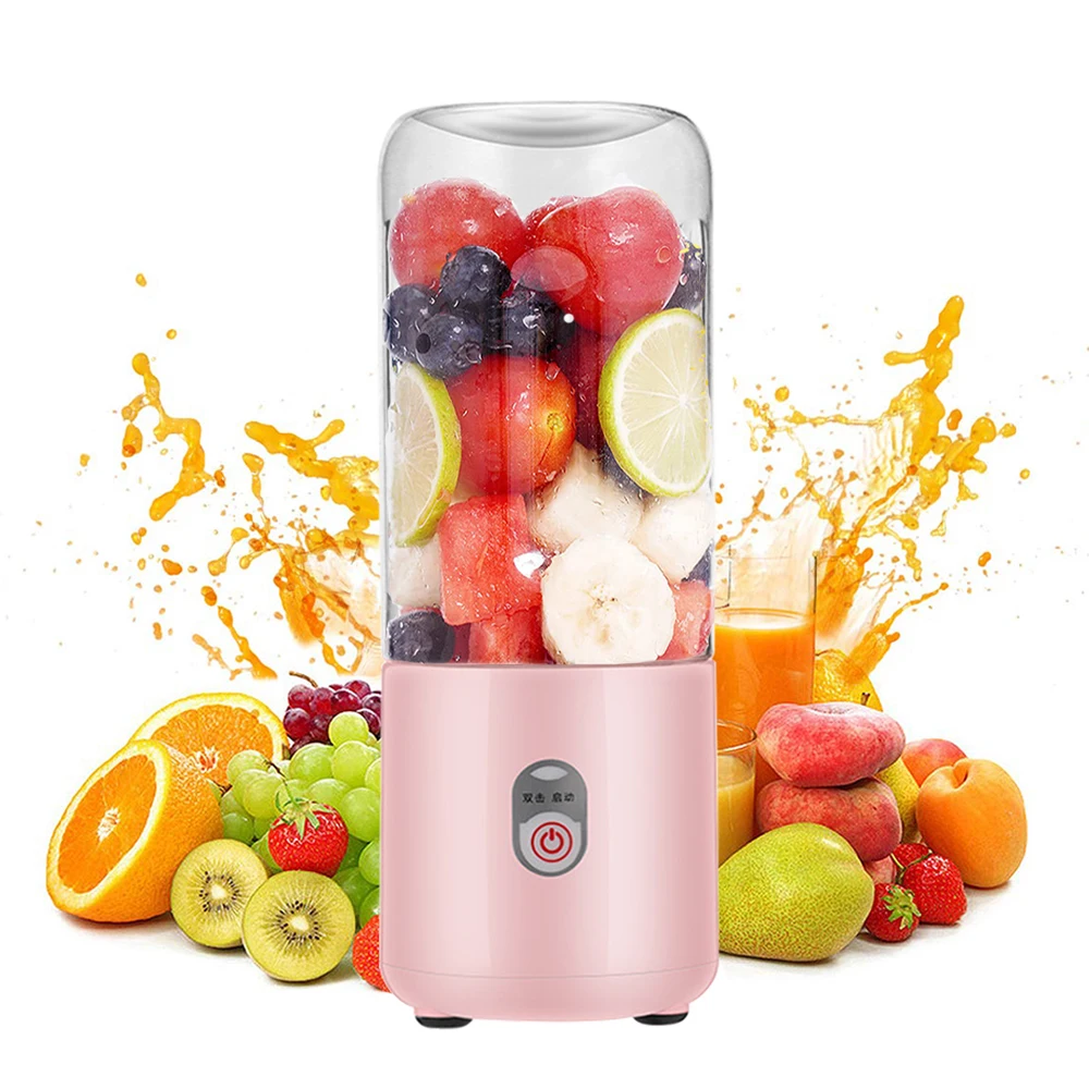 Licuadora portátil recargable por Usb, mezclador de jugo de fruta fresca de 500Ml, 6 cuchillas, taza de batido eléctrica, licuadora linda, taza de batido de hielo
