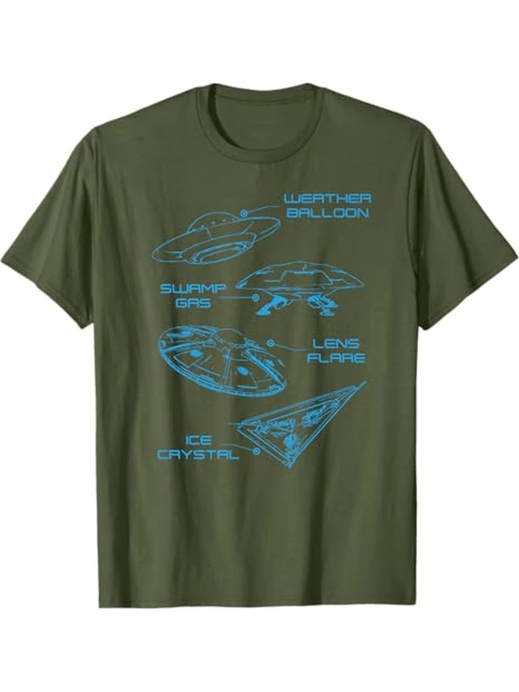 UFO Lens Flare Weather Balloon Swamp Gas Ice Crystal design-100% cotton O-neck short sleeve casual printed men's T-shirt.