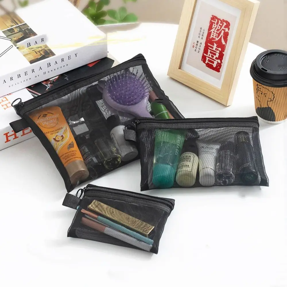 

Fashion Large Capacity Mesh Cosmetic Bag Square Bag Zipper Bag Storage Toiletry Bag Transparent Lipstick Bag Cosmetic Cases Girl