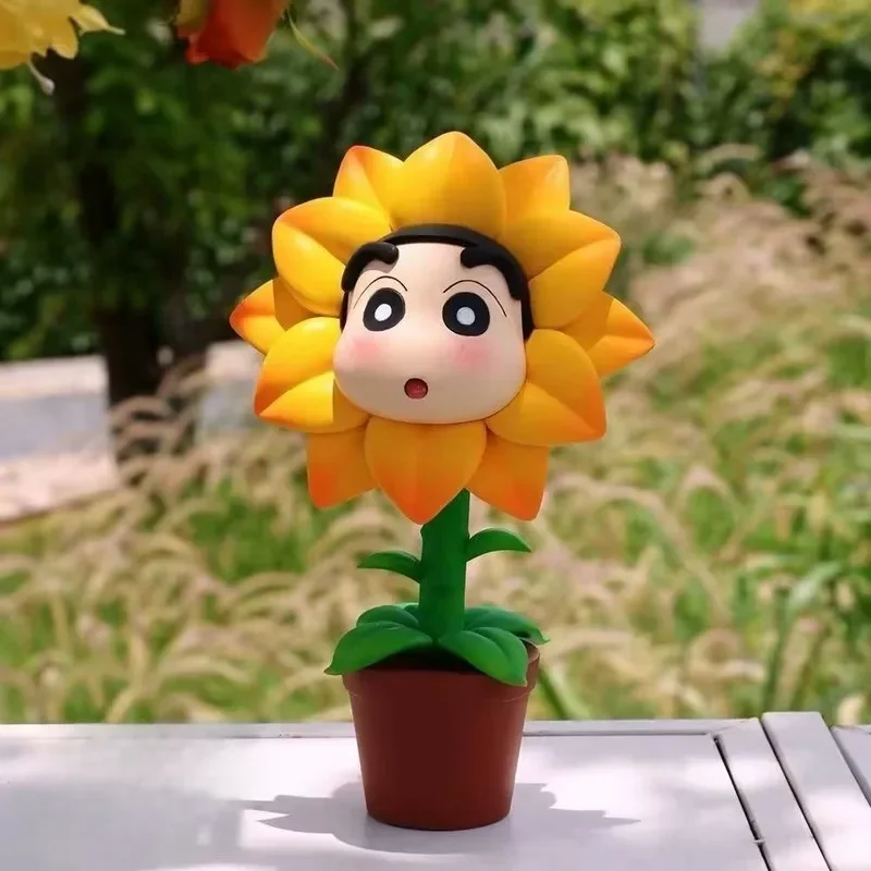 Crayon Shin-Chan Haruhibu tienda de flores girasol pequeña nueva estatua Gk animación decoración de mano figura de Anime periferia regalo