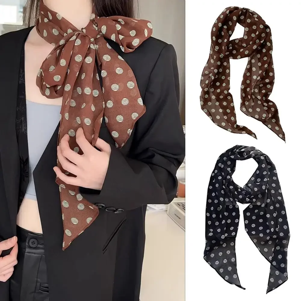 

2025 Trendy Women Summer Black Brown Polka Dot Scarf Neck Scarf Spring Fashion Hair Band Neck Protection Small Scarf shawl
