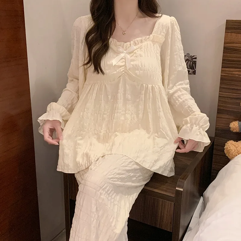 

Облачная хлопковая одежда для сна для женщин на косточках - весна/осень, новый стиль, милый комплект домашней одежды в стиле принцессы, женские пижамы