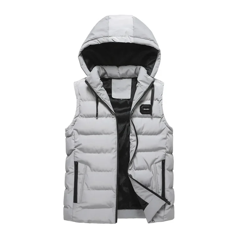 

Men's Loose Casual Sleeveless Jacket with Hood Zipper Solid Color Autumn Winter Warm Vests Mens Stand Collar Cotton Clothing Hot